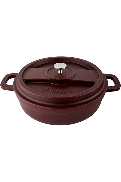 ALSAIF Enameled Casserole With Black Interior Coating And Cast Iron Lid By , Size 24 Cm 7 Cm, Burg