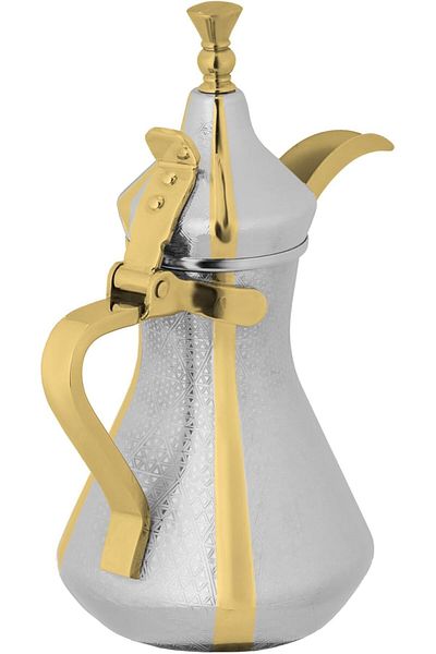 ALSAIF Saif Dallah Set 26/32/48 oz with elegant traditional design, ideal for preparing and serving coffee, gold/silver color