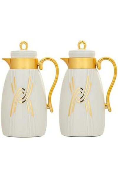 ALSAIF Coffee And Tea Vaccum Flask Set In Ivory/gold / Leak-proof And Keeps Drinks Hot 1.0/1.0 Liter