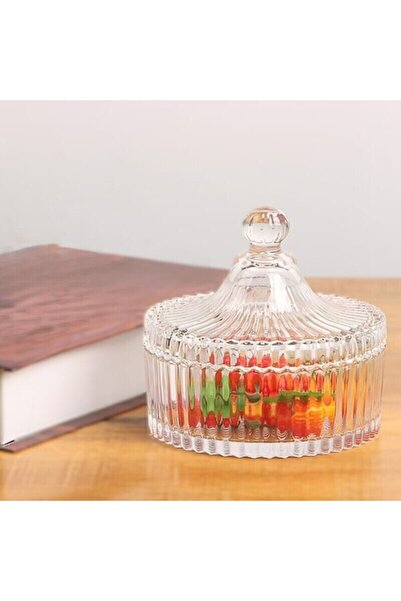 Store Kristal Desenli, Kapaklı Cam Şekerlik (12,5x10 cm)
