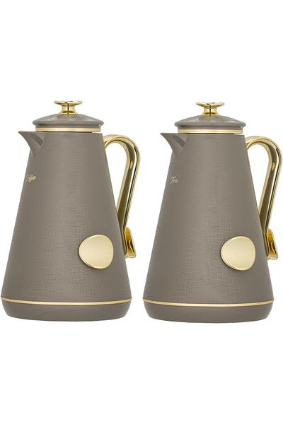 ALSAIF Coffee And Tea Vaccum Flask Set In Grey/gold / Leak-proof And Keeps Drinks Hot 1.0/0.7 Liter