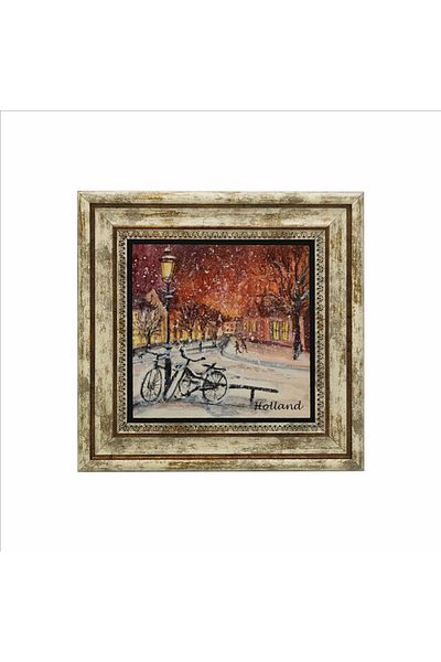 Sadrazam Natural Stone Painting with Dutch Bicycle Image Printed (25 X 25 Krg-40)