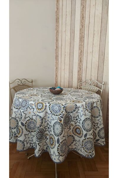 gonk Round, Mandala Patterned, Duck (Liquid Pusher, Stain Proof) Fabric, Tablecloth