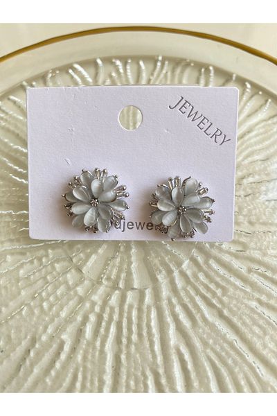 ANGELSS JEWELLERY Zircon Stone Flower Model Silver Earrings (Stylish Silver Earrings with Flower Figures)