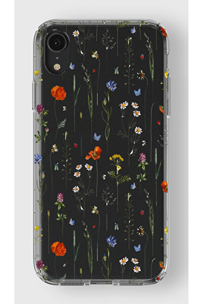moonset Iphone XR Uyumlu Çiçekler Tasarımlı Baskılı Şeffaf Telefon Kılıfı