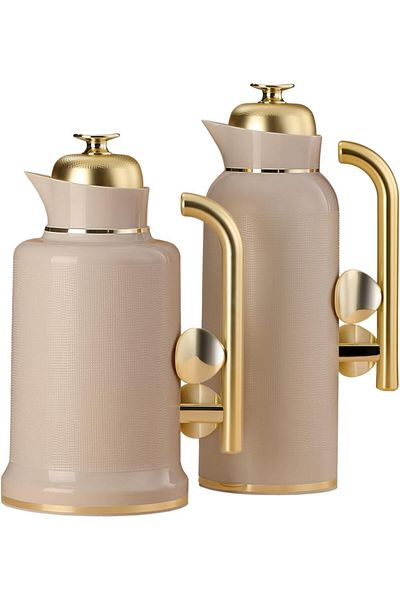 ALSAIF Coffee And Tea Vaccum Flask Set In Brown/gold / Leak-proof And Keeps Drinks Hot 1.0/1.0 Liter