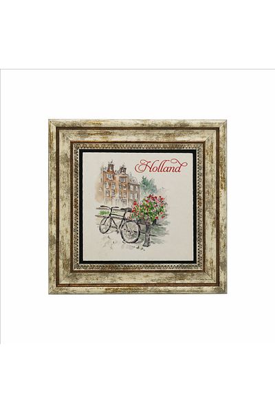 Sadrazam Natural Stone Painting with Dutch Bicycle Image Printed (25 X 25 Krg-39)