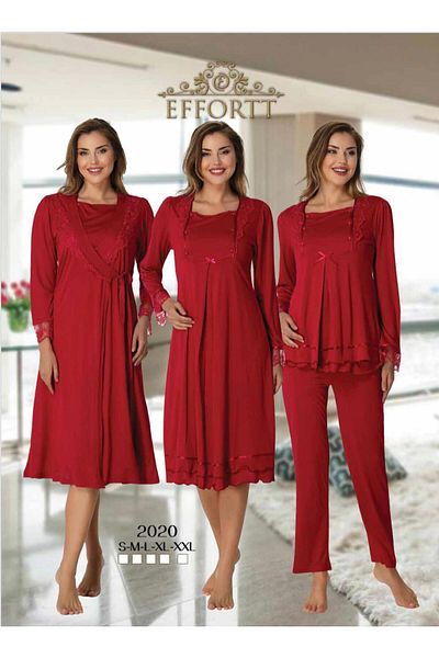 EM&FA TEKSTİL Effort 4-Piece Nightgown Dressing Gown Pajama Set