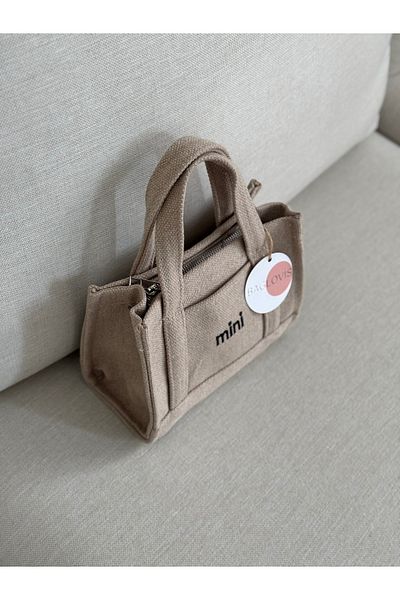 BAGLOVİS Front with Coin Compartment and Mini Embroidered Long Strap Mink Color Small Shoulder Bag En20 Uzn16