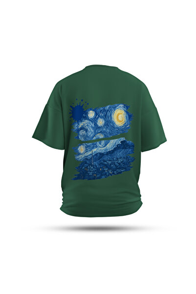 Zestia Unisex T-Shirt,Van Gogh Vibes Back Print,Regular, 100% Cotton,Green T-...