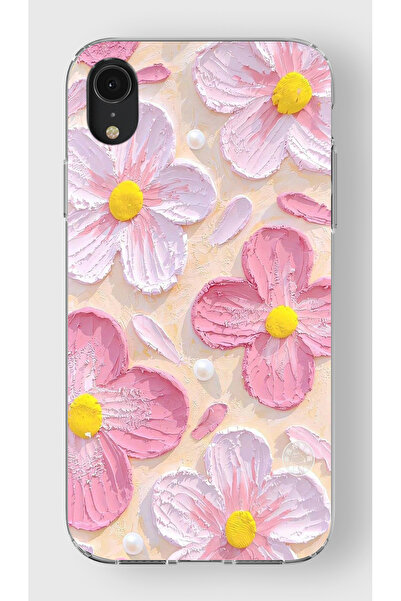 moonset Iphone XR Uyumlu Pastel Çiçek Tasarımlı Baskılı Şeffaf Telefon Kılıfı