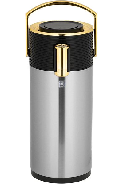 ALSAIF Coffee And Tea Vaccum Flask Steel In Black/gold / Leak-proof And Keeps Drinks Hot 2.5 Liter