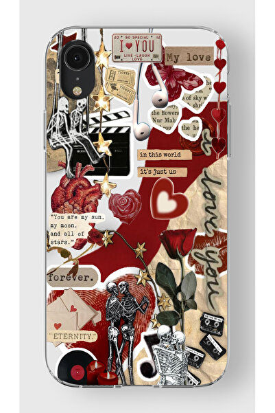 moonset Iphone XR Uyumlu Kolaj Tasarımlı Baskılı Şeffaf Telefon Kılıfı