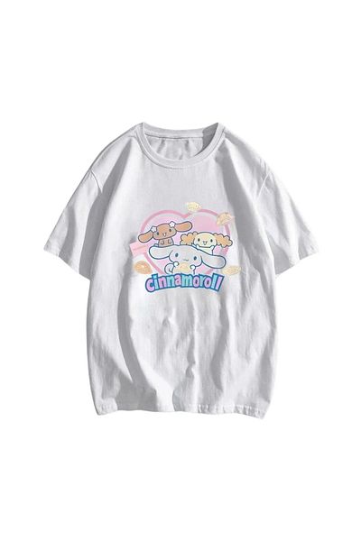 Gofeel White Cinnamoroll Cute Printed Detailed Short Sleeve Oversize Unisex T-Shirt