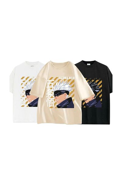 Gofeel Black Jujutsu Jaisenprinted Detailed Short Sleeve Oversize Unisex T-Shirt