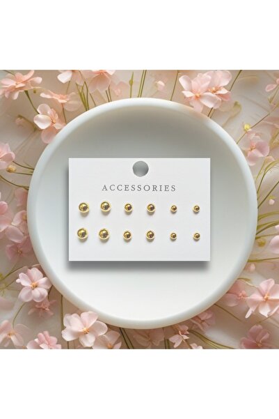 MUUN STORE Gold Renk 12'li (6 ÇİFT) Top Küpe Seti