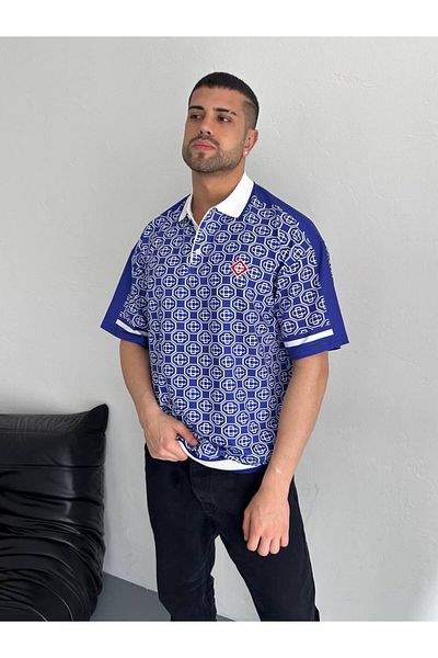 OYERGA MODA Men's Polo Neck Patterned T-shirt