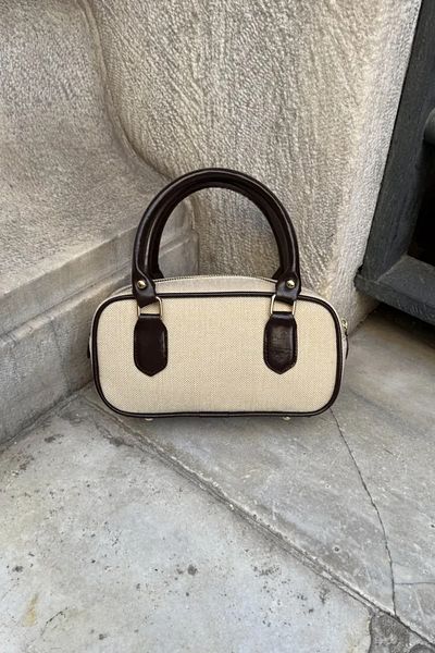 LEONAS Canvas Faux Leather Detailed Crossbody Women's Hand and Shoulder Bag Freya Bitter Brown