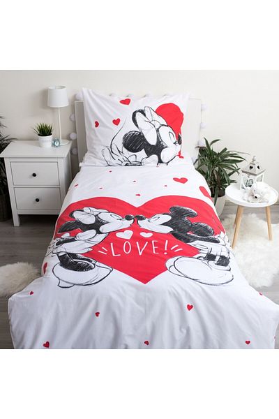 MICKEY & MINNIE Set lenjerie de pat, Husa pilota, 140x200 cm, husa perna, 70x90 cm, Multicolor, Minnie&Mickey