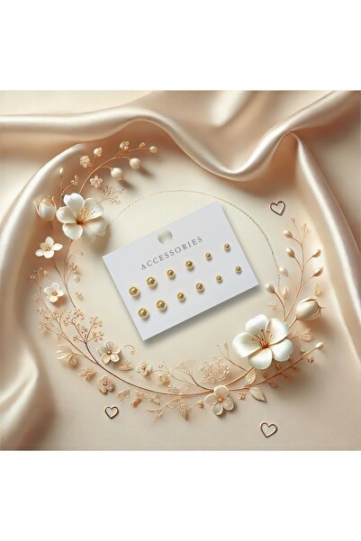MUUN STORE Gold Renk 12'li (6 ÇİFT) Top Küpe Seti
