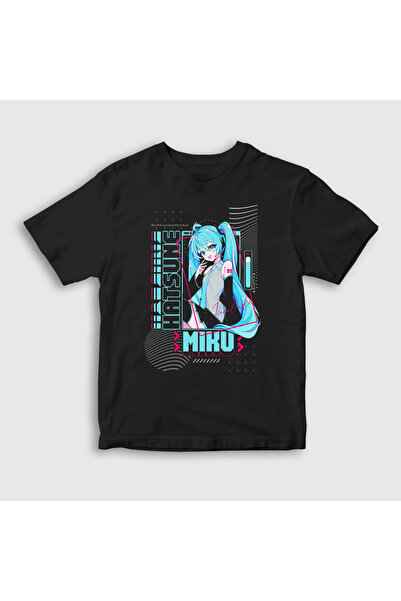 Presmono Unisex Çocuk Siyah Poster Hatsune Miku Anime T-Shirt 539669tt