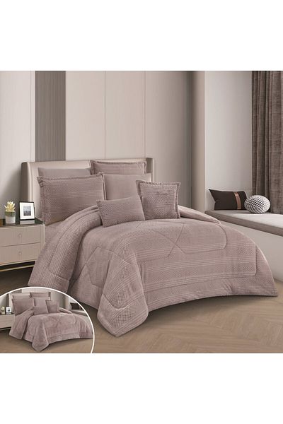 Levore Horse Fur and Velvet Winter Double-Sided Comforter Set with Durable and Soft Fabric and Heavy Filling, 8 Pieces, King Size