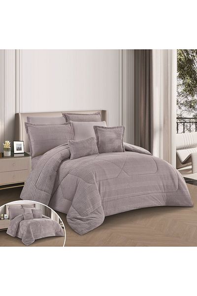 Levore Horse Fur and Velvet Winter Double-Sided Comforter Set with Durable and Soft Fabric and Heavy Filling, 8 Pieces, King Size