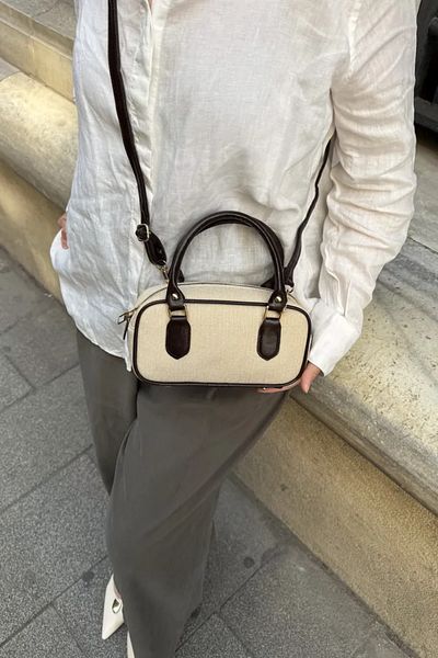 LEONAS Canvas Faux Leather Detailed Crossbody Women's Hand and Shoulder Bag Freya Bitter Brown