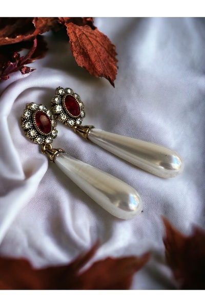 FAYRA ACCESSORIES Kristal Taşlı Su Damlası İnci Küpe