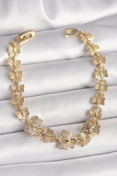 Celira Brass Gold Color Zircon Stone Butterfly Model Chain Women's Bracelet