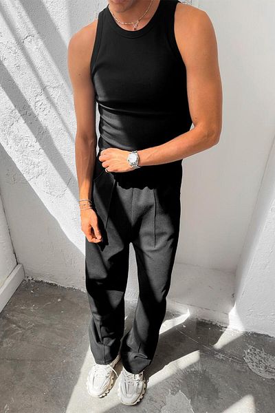 HAFKAGİYİM Black Cozy Basic Tank Top Lycra Premium Slim Ribbed Undershirt