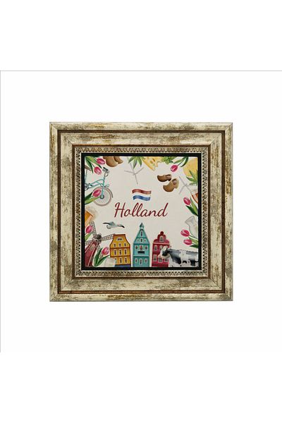 Sadrazam Natural Stone Painting with Dutch Symbols Printed (25 X 25 Krg-21)