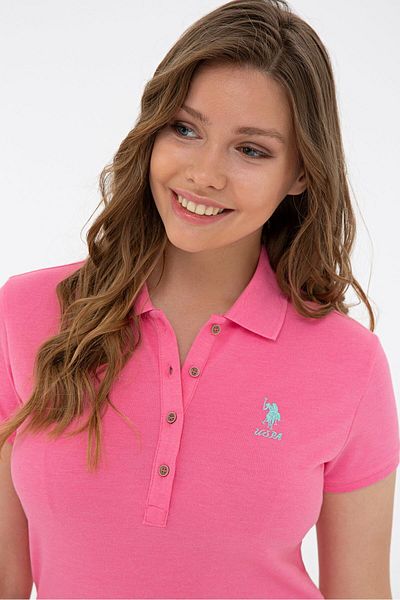 U.S. Polo Assn. Γυναικείο μπλουζάκι με ροζ γιακά πόλο
