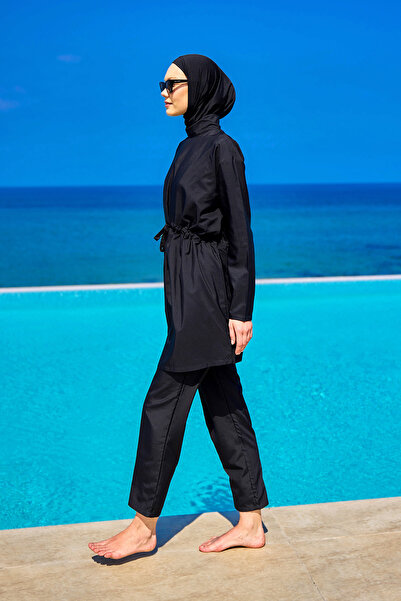 Riva Mera Siyah Tam Kapalı Tesettür Mayo Takımı A2502-1