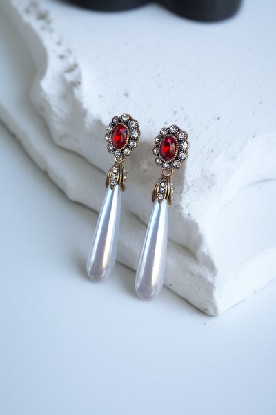 FAYRA ACCESSORIES Kristal Taşlı Su Damlası İnci Küpe