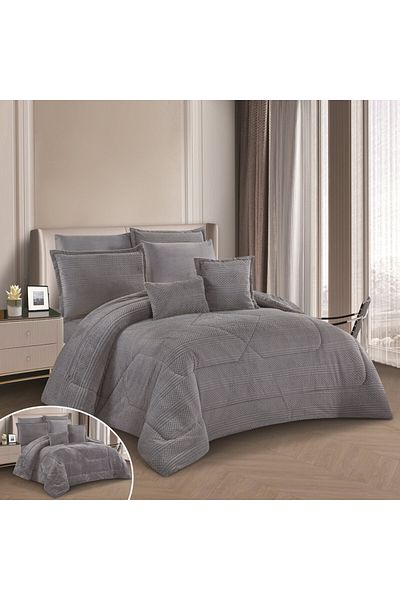 Levore Horse Fur and Velvet Winter Double-Sided Comforter Set with Durable and Soft Fabric and Heavy Filling, 8 Pieces, King Size