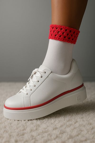DİLARRA Fuchsia Crochet Knit Embroidered White Long Socks