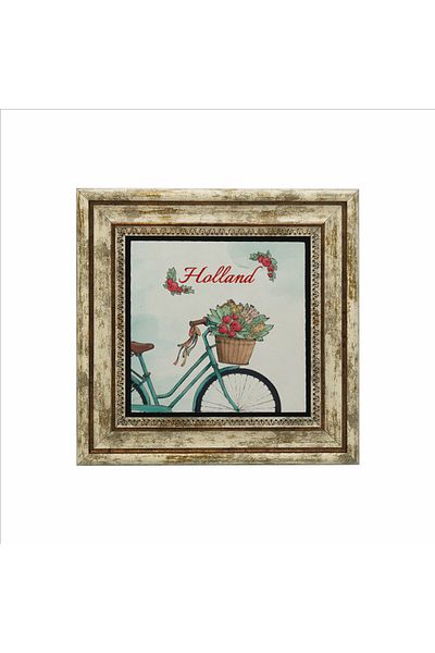 Sadrazam Natural Stone Painting with Dutch Bicycle Image Printed (25 X 25 Krg-31)