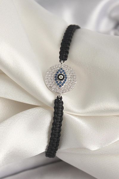 Celira Brass Silver Color Zircon Stone Eye Embroidered Figure Elevator Macrame Model Women's Bracelet