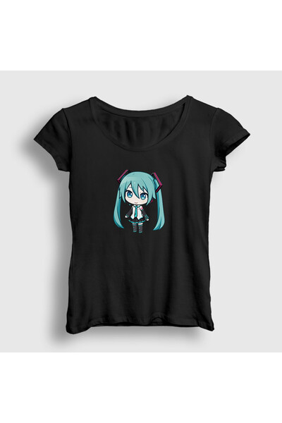 Presmono Ženska crna Hatsune Miku Chibi anime T-shirt 538131tt