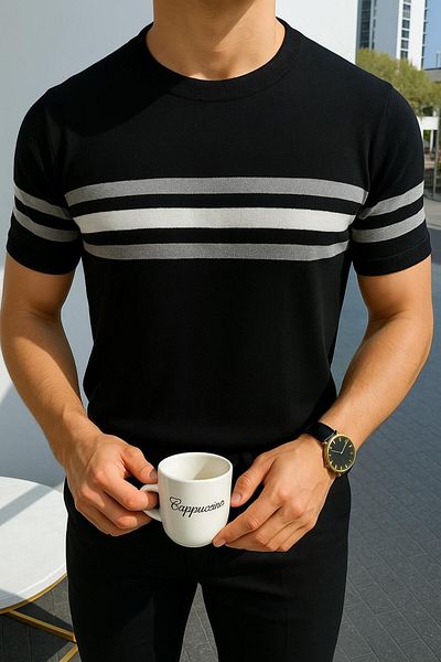 LC Waikiki Crew Neck Striped Short Sleeve Men's Summer Knitwear T-Shirt - Breathable