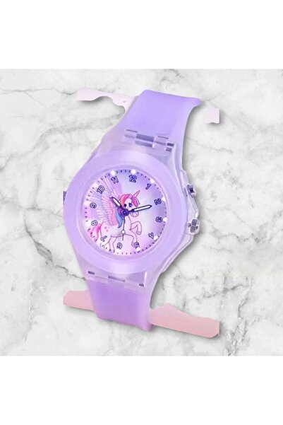BBS Sevimli Unicorn Karikatürlü Işıklı Çocuk Saati ( Mor )