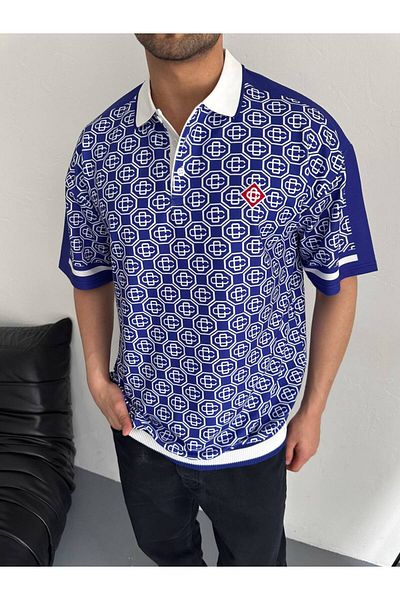 OYERGA MODA Men's Polo Neck Patterned T-shirt