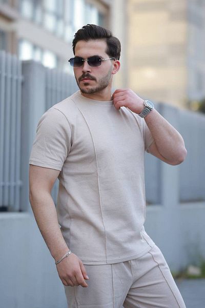 ROBERTO BORNOVA Men's Waffle Fabric Shorts T-Shirt Set - Comfortable and Stylish Casual Sports Combo