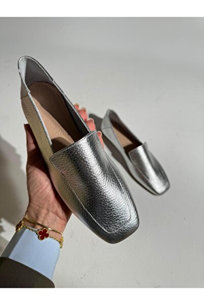 Eataly Shoes Balerini din piele Sid Silver Square Toe
