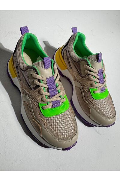 Eataly Shoes Palma Bej Lila Glitter Sneaker