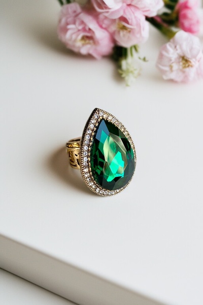 FAYRA ACCESSORIES حلقة قطرة الماء الكبيرة القابلة للتعديل مع حجر الزركون