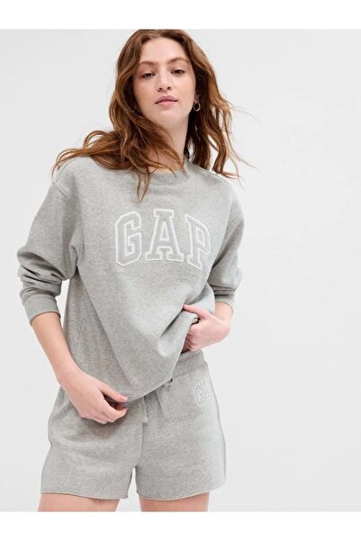 GAP سويتشيرت فليز بياقة دائرية للنساء بلون رمادي