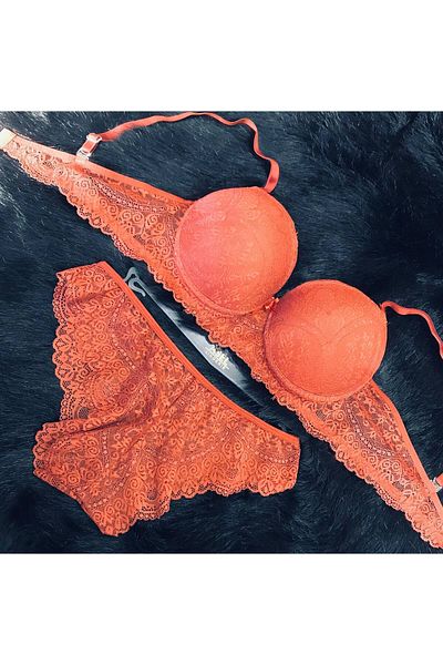 Asel Lingerie Women's Burgundy Lace Padded Bralette Bra Set