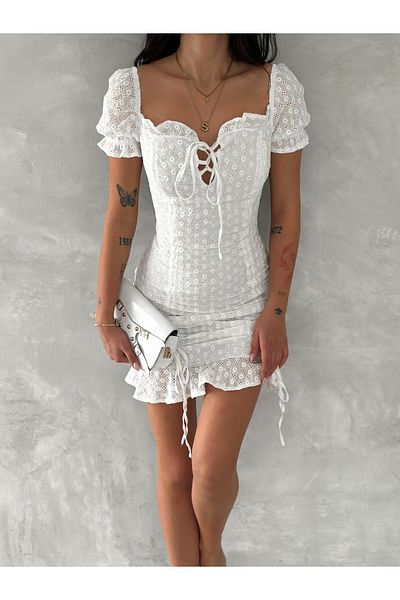 02Lady Fashion Bust Tie Back Gathered Brocade Fabric Dress